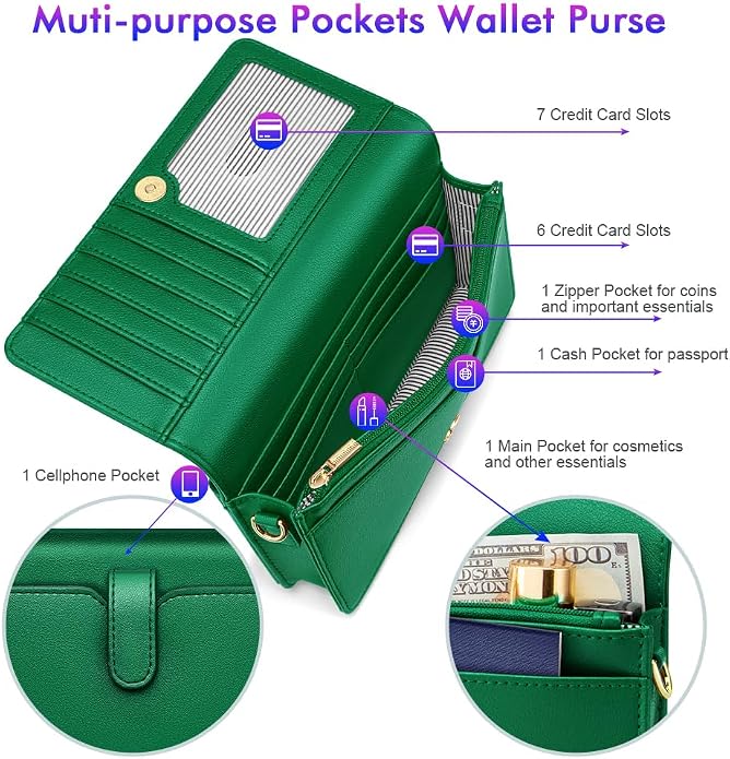 nuoku Women Small Crossbody Bag Cellphone Purse Wallet with RFID Card Slots 2 Straps Wristlet