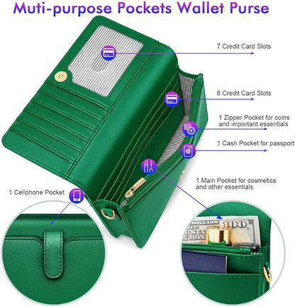 nuoku Women Small Crossbody Bag Cellphone Purse Wallet with RFID Card Slots 2 Straps Wristlet