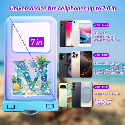 Personalized Initial Waterproof Phone Pouch Case - IPX8 Cellphone Dry Bag with Lanyard for iPhone 16/15/14/13/12 Pro Max (6.1–6.9"), Beach & Cruise Ship Essentials with Monogrammed Design (Blue, M)