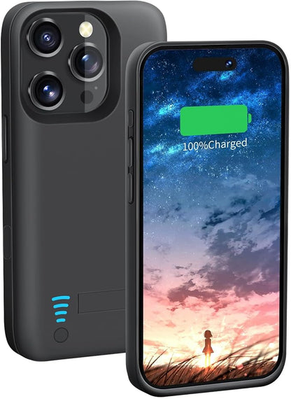 Battery Case for iPhone 16 Pro Max, 6000mAh Rechargeable Extended Battery Charging/Charger Case, Add 100% Extra Juice (6.9 inch) Black