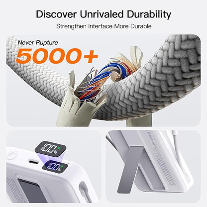 No More Forget Cables! 10000mAh Ultra Slim Magnetic Power Bank, Built-in USB-C & iPhone Cable, 20W Portable Charger with Foldable Stand, for iPhone 17/16/15/14/13/12 Series
