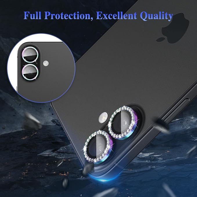 ShinKin Camera Lens Protector for iPhone 17, Glitter Camera Cover, 9H Tempered Glass Individual Metal Ring Camera Protector for iPhone 17 (Diamond -Colorful)