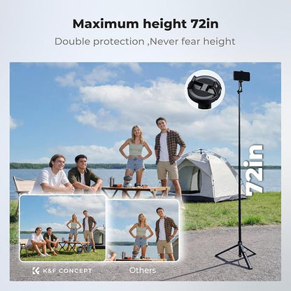 K&F CONCEPT Popod 72" Phone Tripod, 3-in-1 Clip & Magnetic Selfie Stick with Remote, Automatic Phone Tripod Stand, Compatible with iPhone 17-12 Series Pocket 3 Android Phones 1/4" Screw Accessories