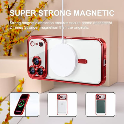 Misea Magnetic for iPhone 17 Pro Max Case Compatible with MagSafe [Never Yellowing] [Military Grade Drop Protection] Full Camera Lens Protector Plating Soft Clear Phone Case for Women, Red
