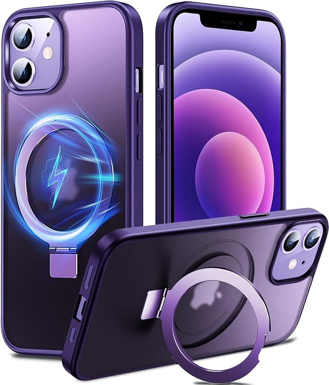 Chicfun 3-in-1 [Magnetic+Kickstand+Ring Holder] for iPhone 12/12 Pro Case Stand Ring Holder Compatible with MagSafe, Military Shockproof Protective iPhone 12/12 Pro Phone Case Kickstand Cover Purple