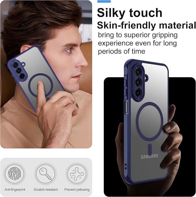 for Samsung Galaxy A17 5G Phone Case : A17 Case [Mag-Safe Fit] with Tempered Glass Screen Protector, Samsung A17 5G Case Matte Translucent Soft-Touch Skin & Full Body Protection Cell Phone A 17,Blue