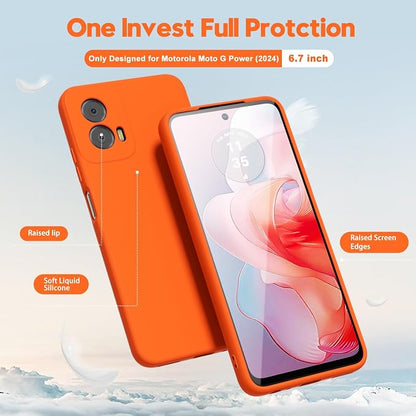 oakxco for Motorola Moto G Power 5G 2024 Phone Case Liquid Silicone, Neon Bright Solid Color, Thin Slim Soft Rubber Gel Matte TPU Plain Simple Cover for Women Girl Cute, Neon Orange