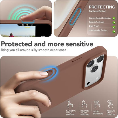 GONEZ Magnetic for iPhone 17 Pro Case, Compatible with MagSafe, [Screen Protector + Camera Lens Protector], Liquid Silicone Anti-Scratch Shockproof Protective Phone Case 6.3 inch, Brown
