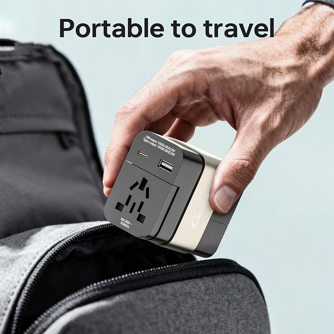 Universal Travel Adapter 45W, GaN Fast Wall Charger Outlets with PD 3.0 USB-C & USB-A Ports, Surge Protected Worldwide Plug Adaptor for US to European China UK Italy Ireland, Type A B C E F G I