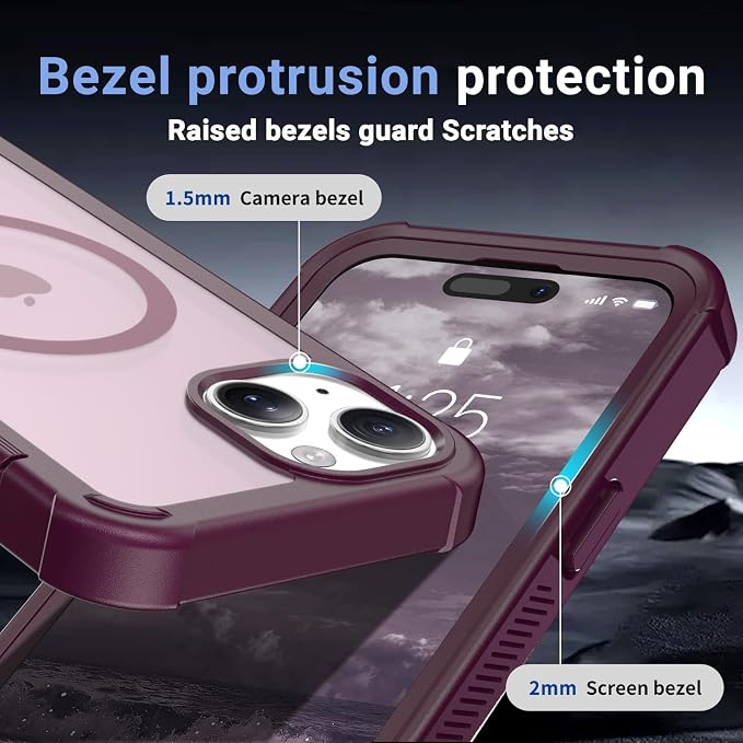 jaroco Magnetic for iPhone 15 Case, [Compatible with MagSafe][Military Grade Drop Protection][Heavy Duty Protection][Non-Slip][Shockproof] 2-Layer Durable Bumper Phone Case 6.1''-Wine Red
