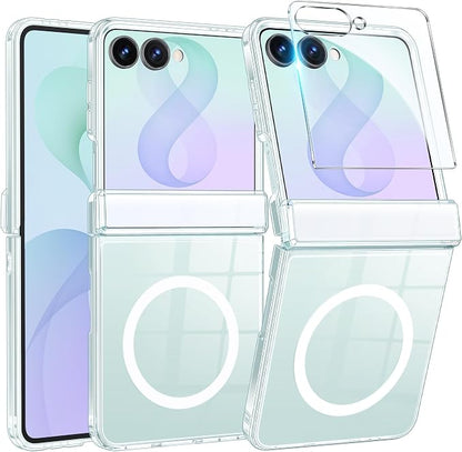 FNTCASE for Samsung Galaxy Z Flip 8 Case, Fit for Magsafe, Screen Protector | Hinge Protection, Anti Yellowing Magnetic Back, 18FT Military Grade Drop Proof, Protective Phone Cover, Transparent