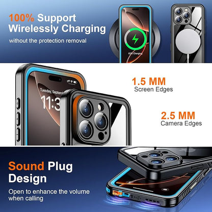 SPIDERCASE for iPhone 16 Pro Max Case Waterproof, Built-in Screen & Camera Protector [IP68 Underwater][Full Body Shockproof][Dustproof] Heavy Duty Rugged Phone Cover 6.9", Blue