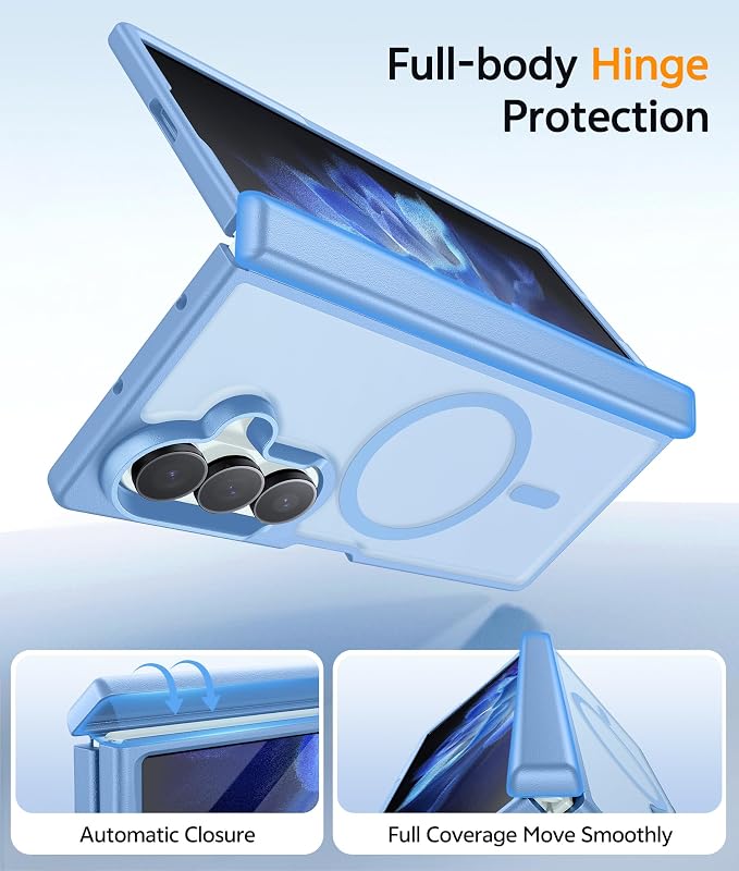 FNTCASE for Samsung Galaxy Z Fold 8 Ultra / Z Fold 7 Case, Fit for Magsafe | Hinge Protection, Screen Protector, Translucent Matte, 14FT Military Grade Drop Proof, Protective Phone Cover, Light Blue