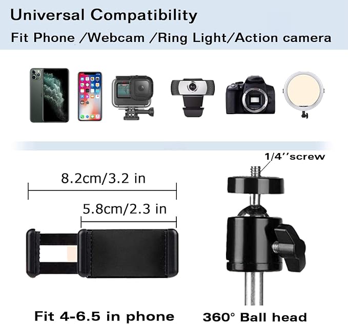 Overhead Tripod Mount for Camera Webcam Ring Light, Over Head Articulating Arm with Phone Holder and Ball Head, Desktop Suspension Scissor Accessory for Live Streaming,Video Recording