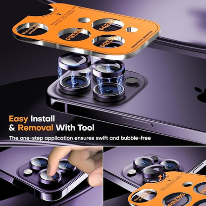 Camera Lens Protector for iPhone 17 Pro Max/17 Pro/16 Pro Max/16 Pro/15 Pro Max/15 Pro/14 Pro Max/14 Pro, Tempered Glass Metal Individual Camera Cover[Anti-drop] Case Friendly-Deep Purple