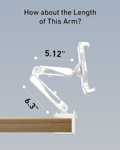 Aluminum Tablet Stand, Adjustable iPad Mount with 360° Rotate, Tablet Holder for Desk/Headboard for Recording/Filming, Fits 4-13" Phones and Tablets