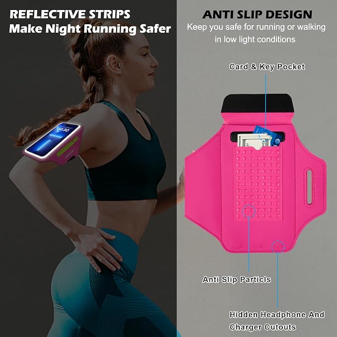 Cell Phone Running Armband with Zipper Pocket Armband Case Running Holder for iPhone 16 Pro Max/15/14 Pro Max/13/12 /11 Pro Max/XS/XR,Galaxy S20 S10,Sweatproof Arm Band with Card/Key Bag