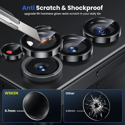WSKEN for Samsung Galaxy S25 Ultra Camera Lens Protector - Ultra Thin Case Friendly, 9H Shatterproof Tempered Glass with Aluminum Metal Circle Camera Screen Protector Cover Accessories, Black