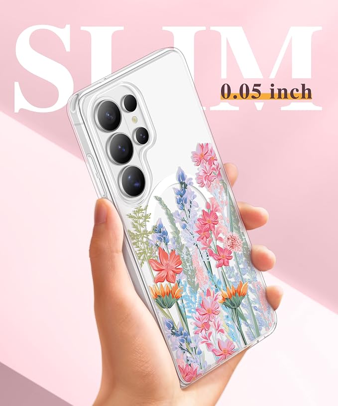 GVIEWIN for Samsung Galaxy S26 Ultra Case Compatible with MagSafe, Clear Floral Shockproof Protective Women Phone Case, Non-Yellowing, Screen&Camera Lens Protector for S26 Ultra 6.9",Botanica/Colorful
