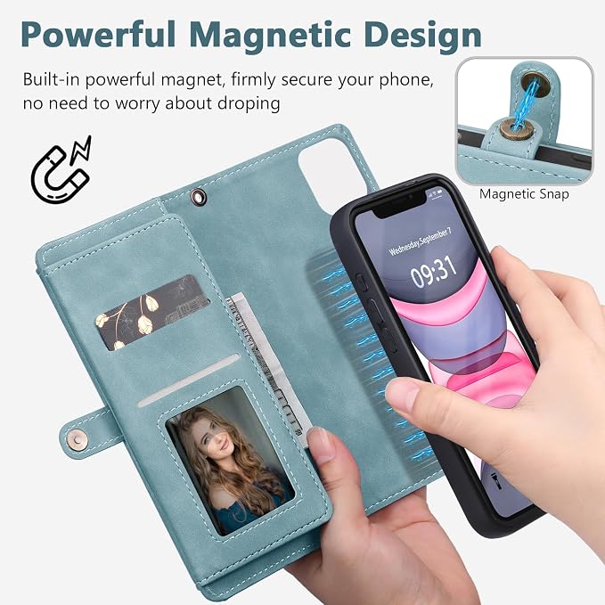 Wallet Case for iPhone 11 with Card Holder/Crossbody Wallet/Strap| RFID Blocking | Magnetic | Kickstand | Detachable | PU Leather Phone Case for iPhone 11,6.1 in,Blue