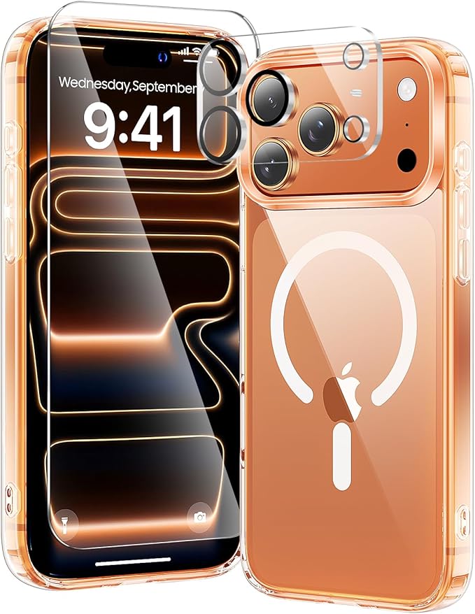 3 in 1 for iPhone 17 Pro Max Case Clear,Fits MagSafe, Not Yellowing, Screen Protector*1 Camera Lens Protector*1, Military-Grade Protection for Phone Cover 6.9 inch