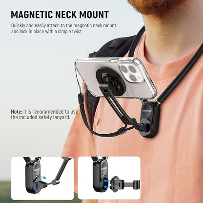 NEEWER GP-16 Magnetic Neck Mount for Action Camera & Phone with Cleaning Cloth Chest Mount Phone Holder for POV Video Recording Vlogging Compatible with GoPro DJI Insta360 MagSafe iPhone Android