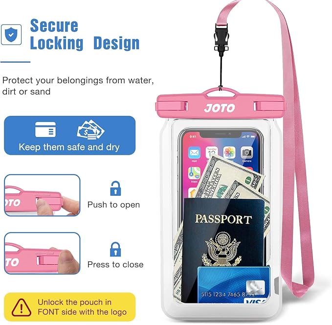 2 Pack JOTO Floating Waterproof Phone Pouch Up to 7", IPX8 Floatable Underwater Phone Case Cellphone Dry Bag for iPhone 17/Air 16 15 14 13 12 11 Pro Max Xs Max XR X 8 7 Plus SE/Galaxy S24 S23 -Pink