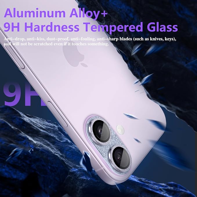 Camera Lens Protector for iPhone 17, Bling Glitter Camera Cover with 9H Tempered Glass Metal Ring, Anti-Scratch Lens Protector for iPhone 17 (Glitter - Purple)