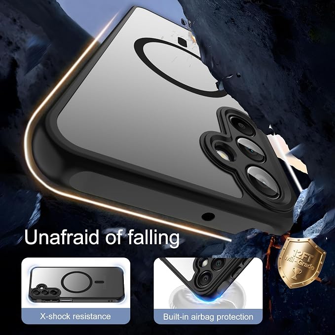 For Samsung Galaxy A15 5G Phone Case:A15 Case [Compatible with Magsafe] with 2PC Tempered Glass Screen Protector,Camera Bump Protection,Slim Frosted Translucent Soft-Touch for Galaxy A15,Matte black
