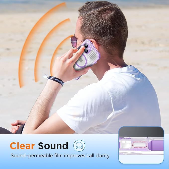 WIFORT for iPhone 15 Waterproof Case, [IP68 Underwater Dustproof][Built-in Screen][15FT Military Shockproof], 360 Full Body Sealed Protection Cover Magnetic Frosted Phone Case, 6.1" Purple