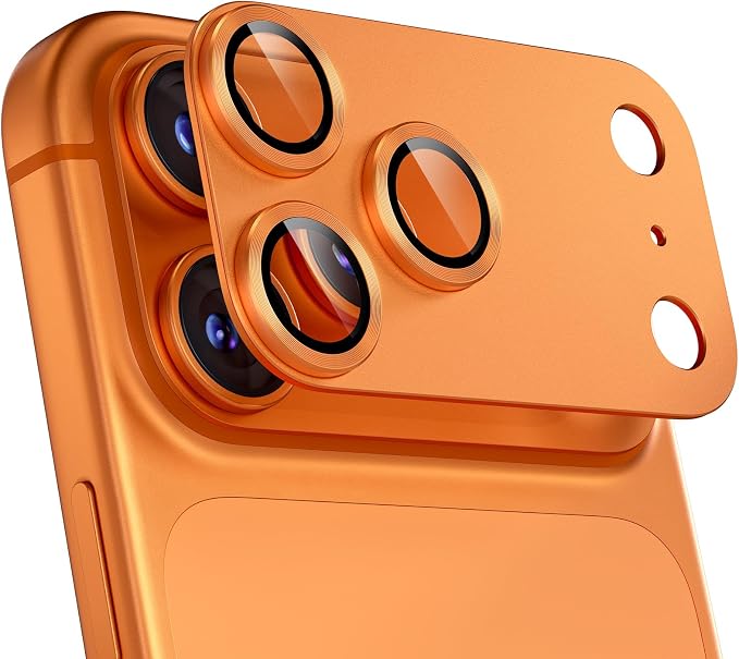 beuxece Compatible for iPhone 17 Pro Camera Lens Protector, Matte Metal Tempered Glass Rear Camera Screen Cover Accessories [Military Grade Shatterproof] [Strong Adsorption] - Orange