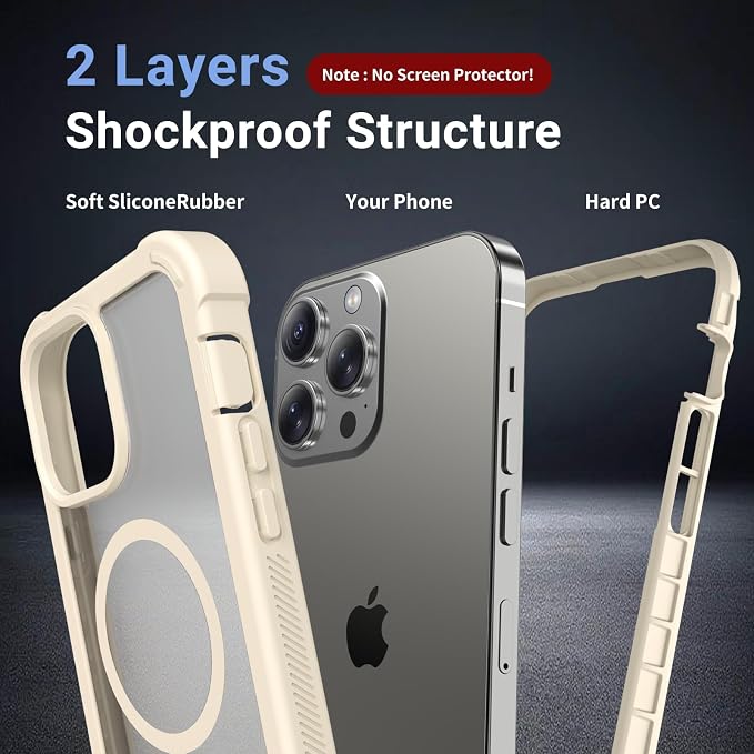 jaroco Magnetic for iPhone 14 Pro Max Case, [Compatible with MagSafe][Military Grade Drop Protection][Heavy Duty Protection][Non-Slip][Shockproof] 2-Layer Durable Bumper Phone Case 6.7''-Antique White