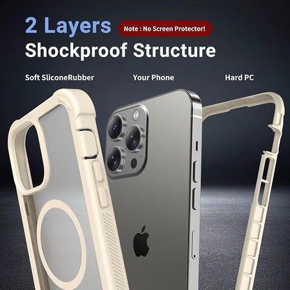 jaroco Magnetic for iPhone 14 Pro Case, [Compatible with MagSafe][Military Grade Drop Protection][Heavy Duty Protection][Non-Slip][Shockproof] 2-Layer Durable Bumper Phone Case 6.1''-Antique White
