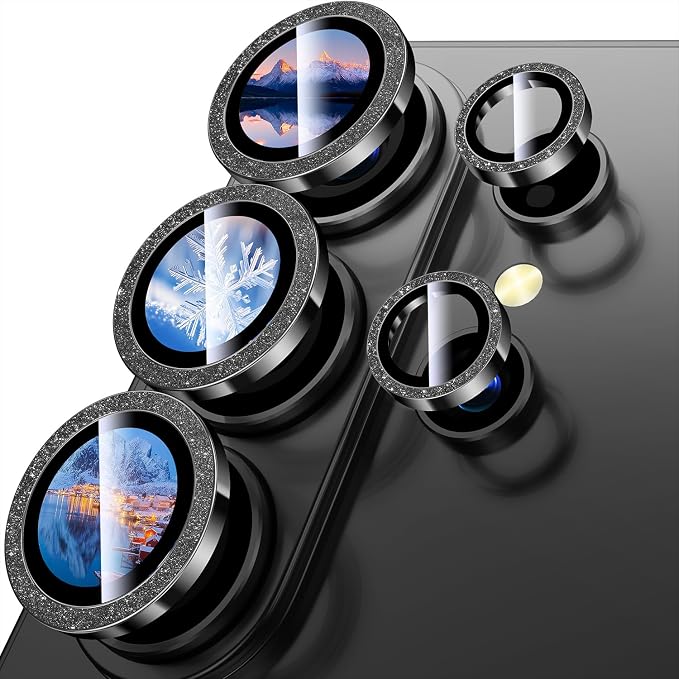 Uyiton for Samsung Galaxy S26 Ultra Camera Lens Protector - [Case-Friendly][Not Easy to Break][Ultra-Thin] Military-Grade Tempered Glass with Aluminum Metal Rear Camera Screen Cover - Glitter Black