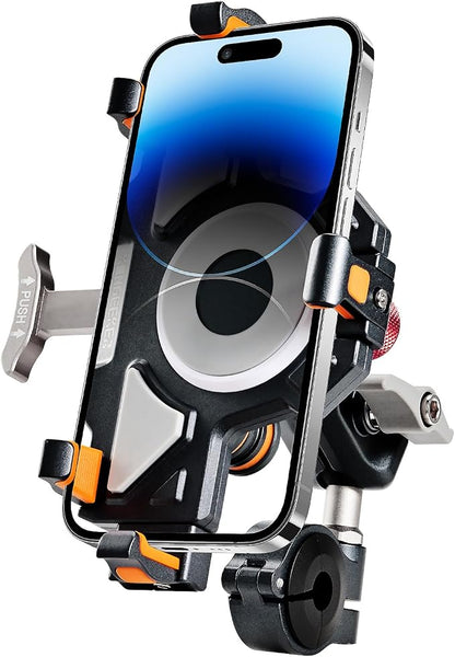 Aluminum Motorcycle Cell Phone Mount with Vibration Dampener, M1 Anti-Theft MTB Phone Mount for Motorcycle ATV Bike UTV Scooter, ATV Phone Holder Fit 6.1"-7.2" Phone, High-Speed Secure Lock
