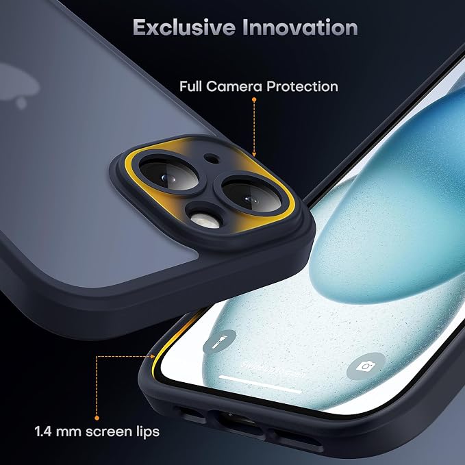 TOCOL for iPhone 15 Case, Upgraded Full Camera Protection, Rugged Phone Case for iPhone 15 6.1 Inch, Non-Slip, Drop Protection, Anti-Scratch, Dark Black