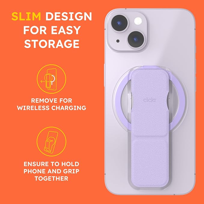 CLCKR for MagSafe Phone Grip for MagSafe Kickstand for Mag Safe Finger Loop, 3-in1 Phone Ring Holder Strap for Mag Safe iPhone 17/16/15/14/13/12 Series, Galaxy S25/S24/S23/S22, Pixel - Lilac