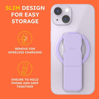 CLCKR for MagSafe Phone Grip for MagSafe Kickstand for Mag Safe Finger Loop, 3-in1 Phone Ring Holder Strap for Mag Safe iPhone 17/16/15/14/13/12 Series, Galaxy S25/S24/S23/S22, Pixel - Lilac