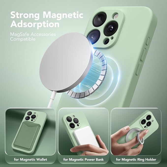 Magnetic for iPhone 14 Pro Max Case, Compatible with MagSafe, [Full Camera Protection][Screen Protector] Silicone Shockproof Protective Phone Case for iPhone 14 Pro Max 6.7", Light Cyan