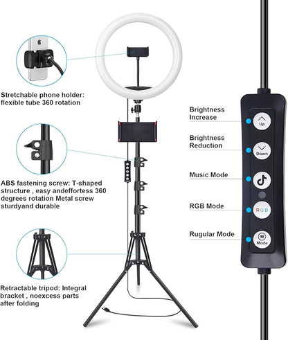 13" Selfie Ring Light with 76" Tripod Stand & 3 Phone Holder, LED Camera Ringlight with 48 RGB Colors Modes & Musical Rhythm Mode and 12 Brightness Dimmable for Makeup/Photography/Videos/Vlog/TikTok