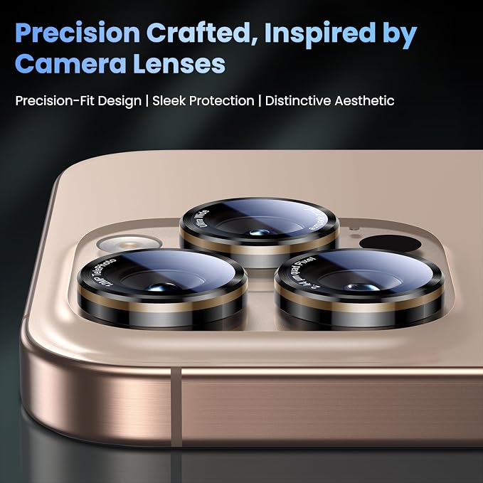 Uyiton for iPhone 17/16/15/14 (Pro Max & Pro) Camera Lens Protector - [Case-Friendly][Ultra-Thin] Military-Grade Tempered Glass Metal Camera Cover, Easy to Install, Black+Gold
