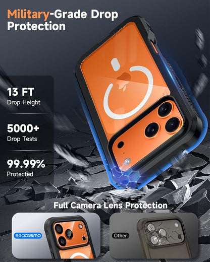 seacosmo for iPhone 17 Pro Case, Full Body Bumper with Built-in 9H Tempered Glass Screen and Camera Lens Protector, Compatible with MagSafe, Shockproof 17 Pro Phone Case, 6.3", Black