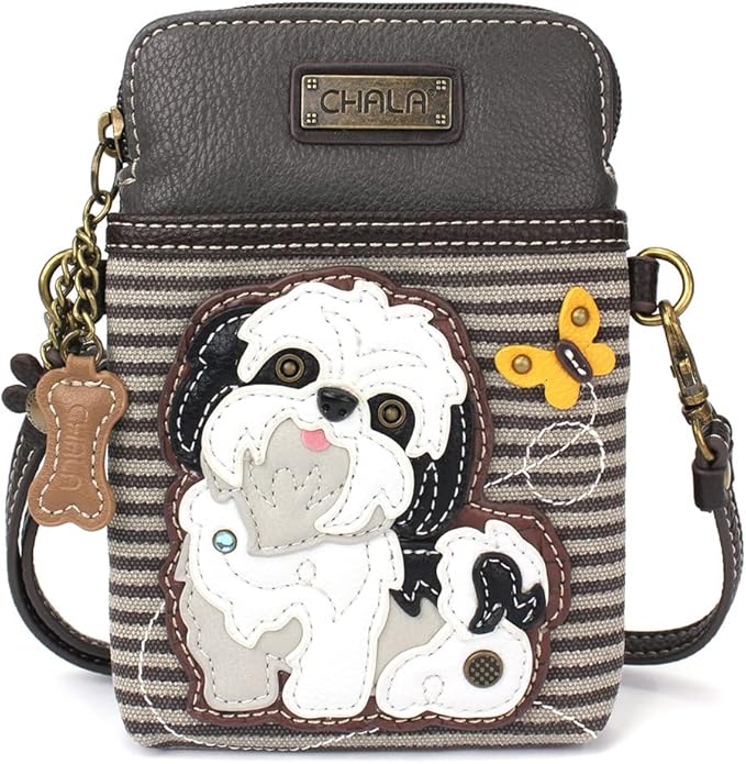 CHALA Dog Collection Cell Phone Crossbody Purse-Women PU Leather/Canvas Multicolor Handbag with Adjustable Strap