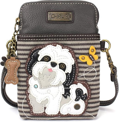 CHALA Dog Collection Cell Phone Crossbody Purse-Women PU Leather/Canvas Multicolor Handbag with Adjustable Strap