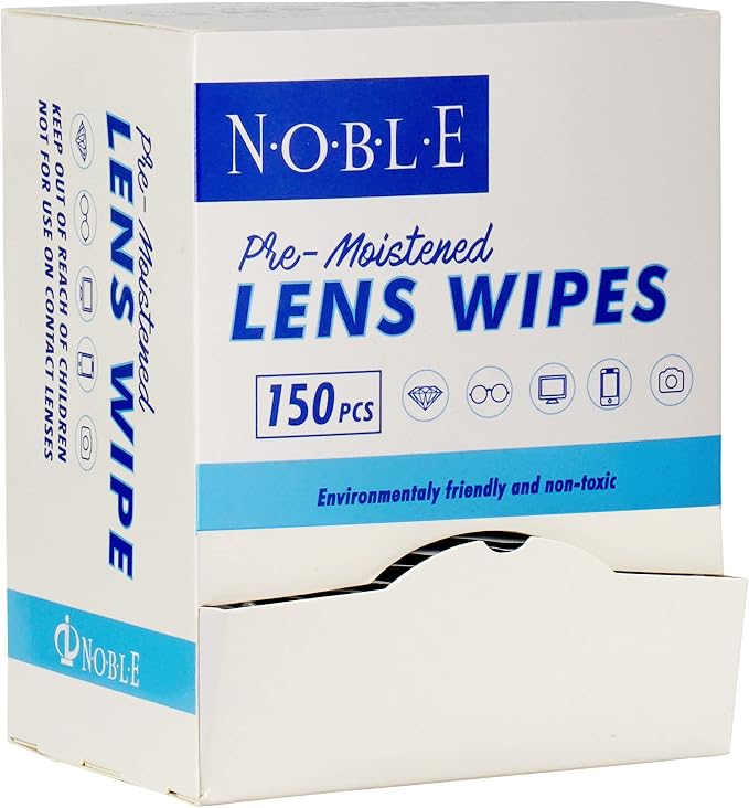 Noble Pre-moistened Lens Wipes Individually Wrapped - Lens and Screen Cleaning Wipes - Great for Eyeglasses, Cell Phones, Camera Lenses, Screens, Keyboards, and Other Delicate Surfaces (150 Wipes)