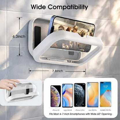 Shower Phone Holder, Waterproof 480° Adjustable Wall Mount Bathroom Stand, Touch-Friendly Anti-Fog Case for 4–7 Inch Phones