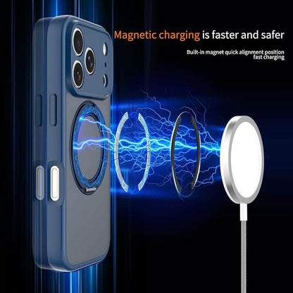 Magnetic iPhone Case [Compatible with MagSafe], Shockproof Translucent Matte Phone Case for iPhone 17 Pro, Anti-Fingerprint, Oil Resistant(with 360° Rotatable Ring Holder Stand) (Blue, iPhone 17 Pro)