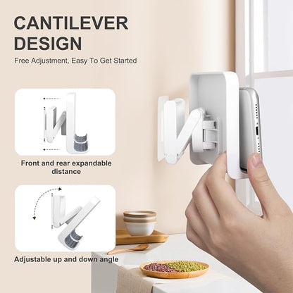 Shower Phone Holder, Shower Phone Mount with 3PCS Adhesive Stickers Wall Mount Phone Holder for Bathroom Bedroom Kitchen Compatible with iPhone Series, Other Smartphones and Ipad, White