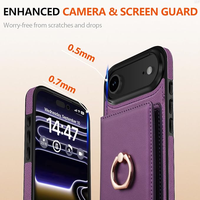 LOHASIC for iPhone 17 Air Case Wallet with Card Holder, 360° Rotation Ring, RFID Blocking, 5 Card Slots, PU Leather 6.5" Cover for Apple 17 Air Men Women, Purple