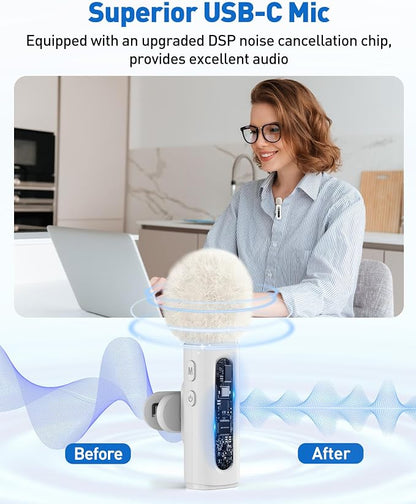 USB C Lavalier Microphone Wireless Mini Mic for Type-C Android Phone/Tablet/PC Video Recording Clip-on Mics with Rotatable Clip&Denoise Recording, Ideal for Vlog Tiktok Youtube Content Creator, White